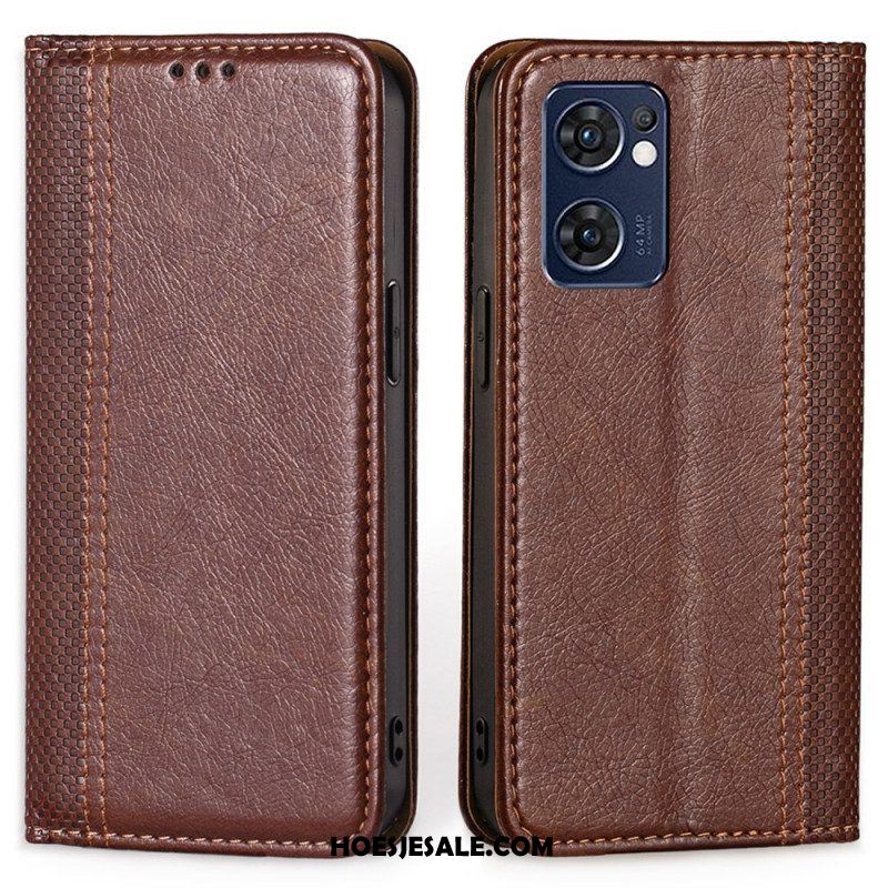 Bescherming Hoesje voor Oppo Find X5 Lite Folio-hoesje Litchi Split Lederen Stiksels