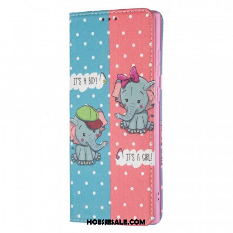 Bescherming Hoesje voor Samsung Galaxy S22 Ultra 5G Folio-hoesje Baby Olifanten