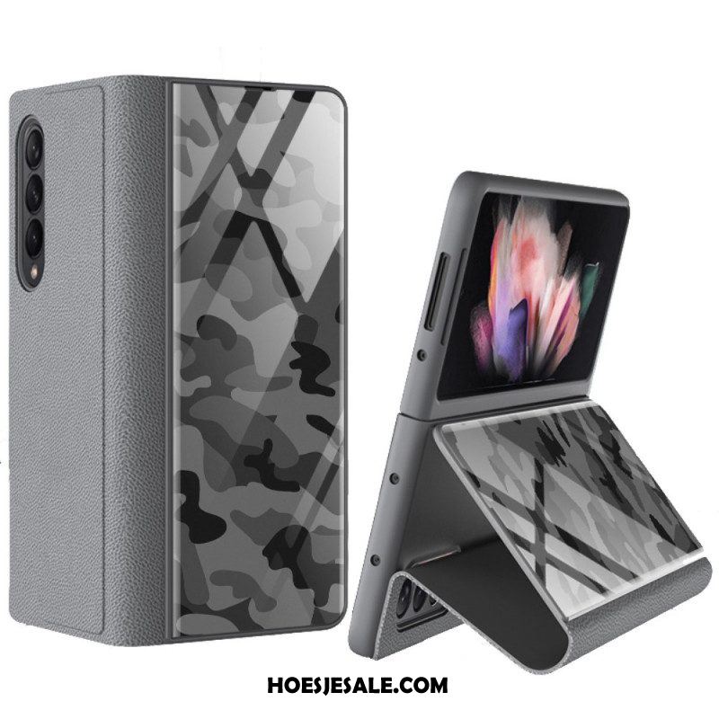 Bescherming Hoesje voor Samsung Galaxy Z Fold 3 5G Folio-hoesje Camouflage Gehard Glas