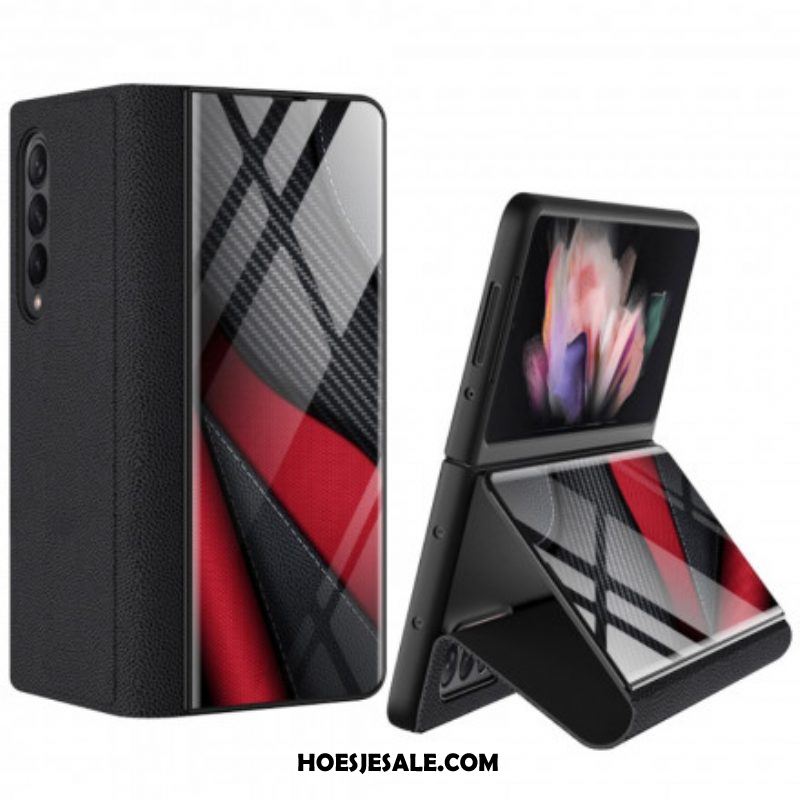 Bescherming Hoesje voor Samsung Galaxy Z Fold 3 5G Folio-hoesje Gkk Koolstof Gehard Glas