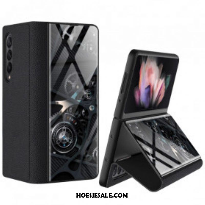Bescherming Hoesje voor Samsung Galaxy Z Fold 3 5G Folio-hoesje Mechanisme Van Gehard Glas Gkk