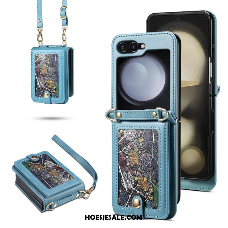 Case Hoesje Samsung Galaxy Z Flip 7 Telefoonhoesje Marmeren Kaarthouder En Schouderband