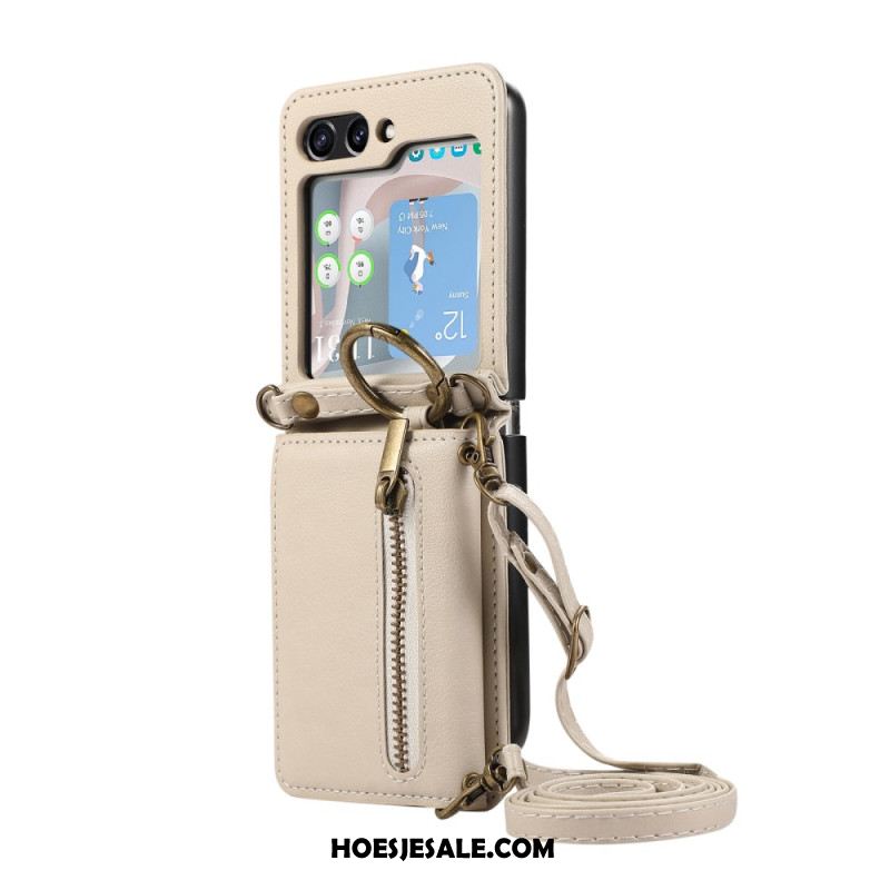Cover Hoesje Samsung Galaxy Z Flip 7 Fe Telefoonhoesje Portemonnee Met Rits En Schouderband