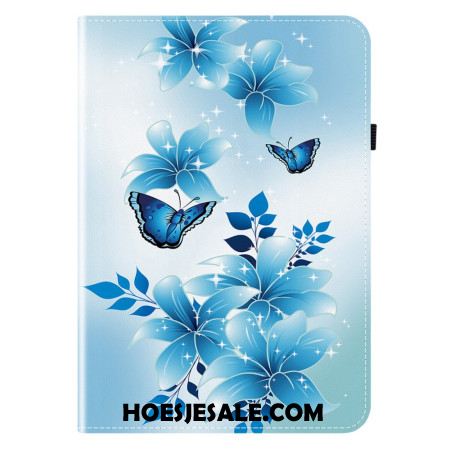 Cover Samsung Galaxy Tab S11 Vlinders En Blauwe Bloemen Bescherming Hoesje