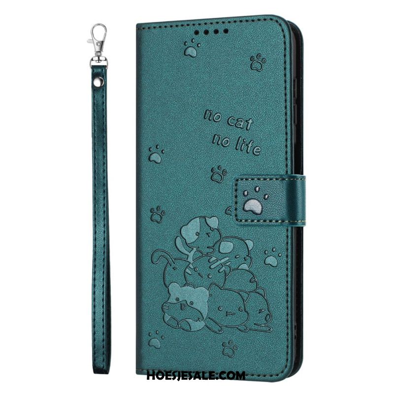 Flip Case Leren Sony Xperia 1 Vii Cartoonkatten Met Bandjes