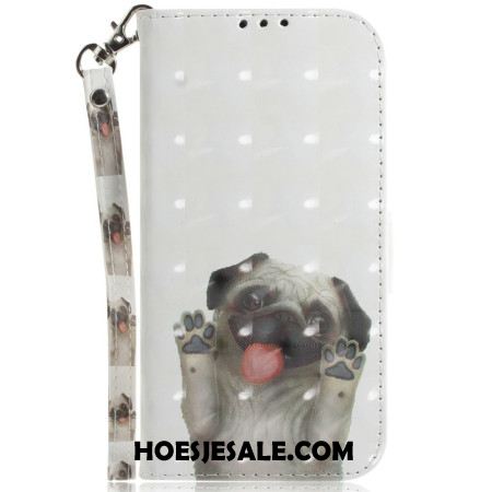 Flip Case Leren Sony Xperia 10 Vii Sleutelkoord Met Mopshond-patroon