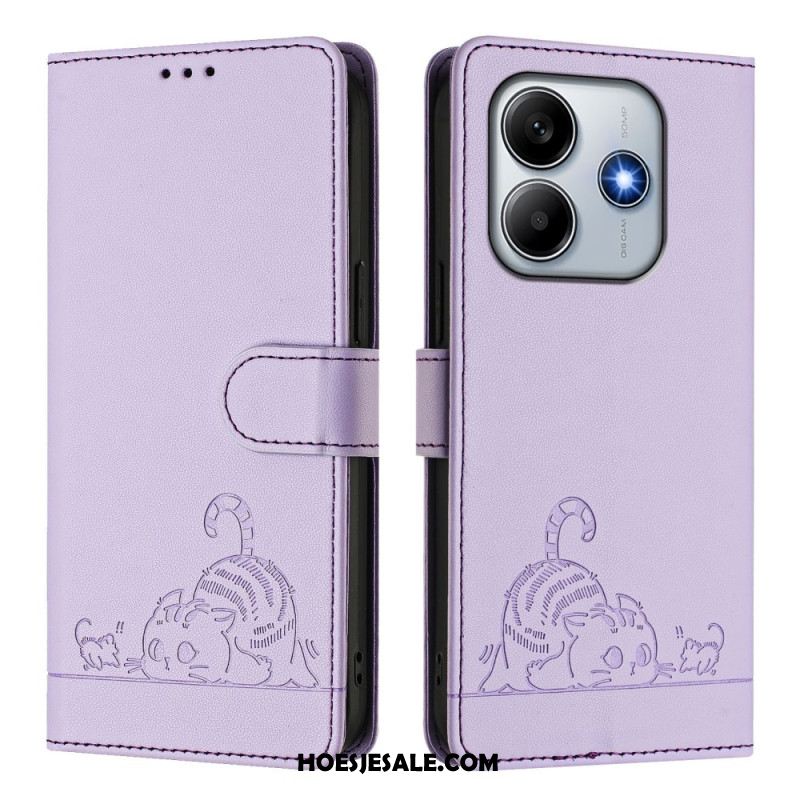 Flip Case Leren Xiaomi Redmi Note 14 5g Rfid-beschermende Kat Scène