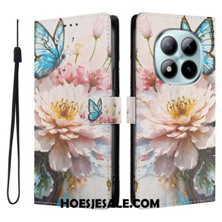Flip Case Leren Xiaomi Redmi Note 15 Pro Plus 5g Blauwe Bloem En Vlinder