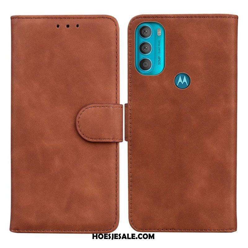 Flip Case voor Moto G71 5G Monochroom Leereffect