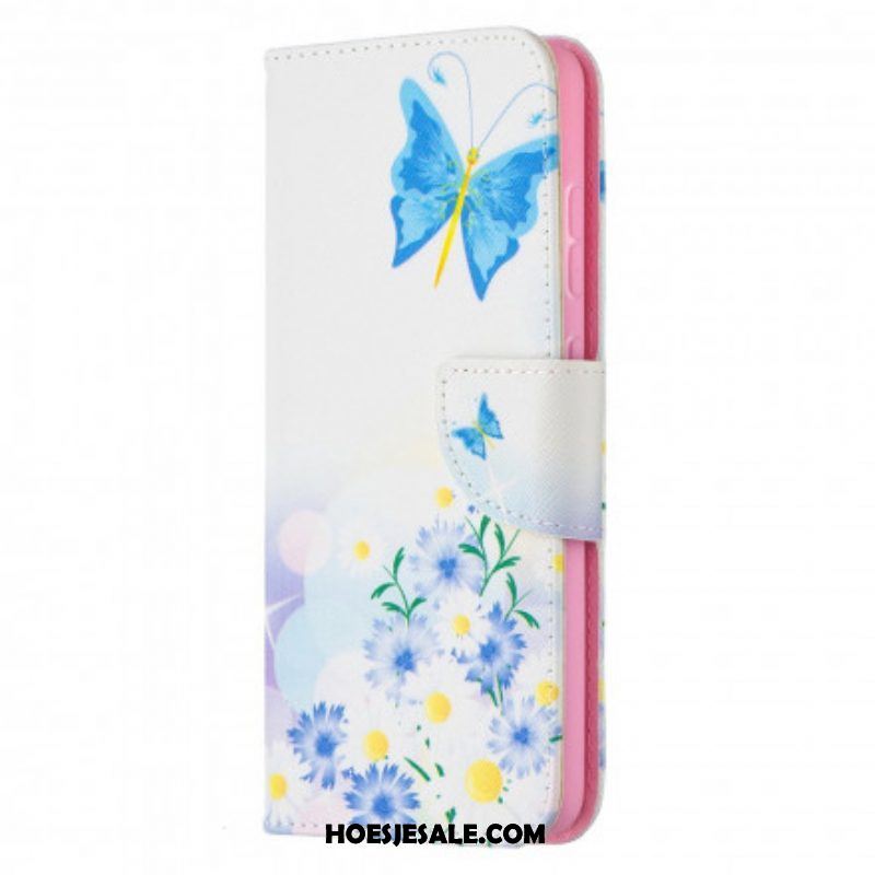 Flip Case voor Samsung Galaxy A52 4G / A52 5G / A52s 5G Geschilderde Vlinders En Bloemen