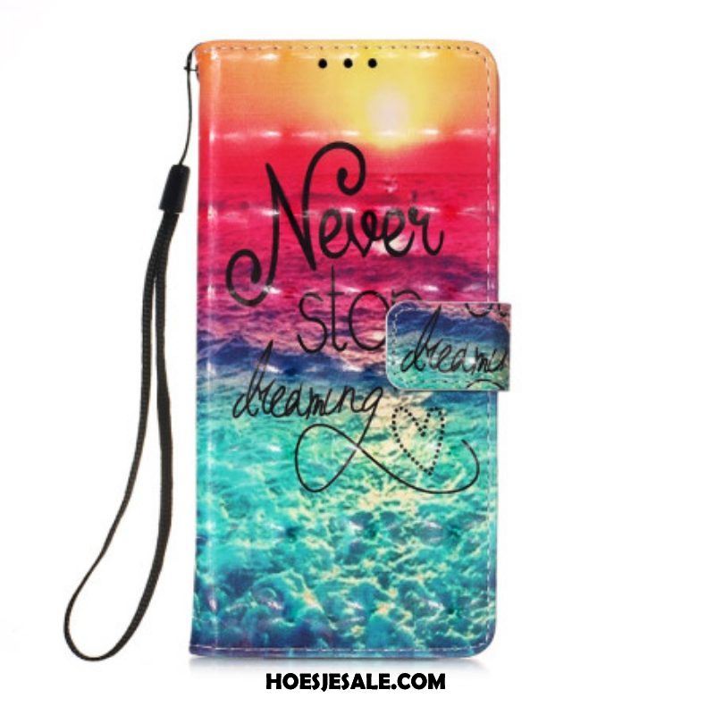 Flip Case voor Samsung Galaxy A54 5G Met Ketting Stop Nooit Met Dromen Strappy