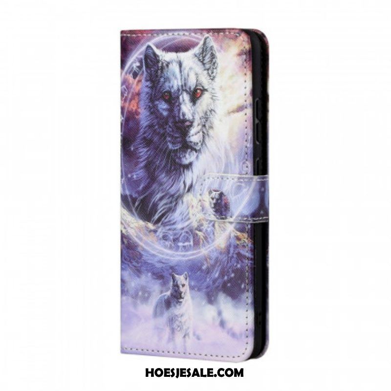 Flip Case voor Samsung Galaxy M23 5G Met Ketting Lanyard Wolf