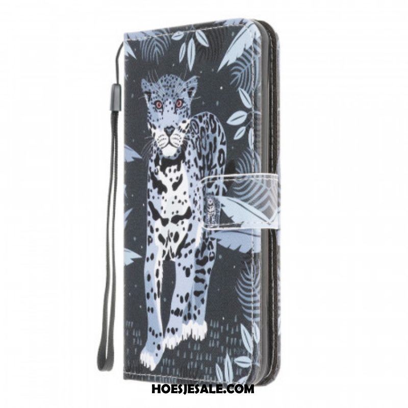 Flip Case voor Samsung Galaxy M32 Met Ketting Luipaard Met Bandjes