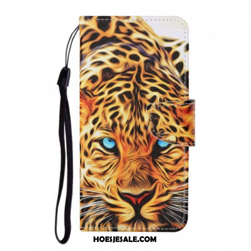 Flip Case voor Samsung Galaxy S22 Plus 5G Tijger Met Lanyard