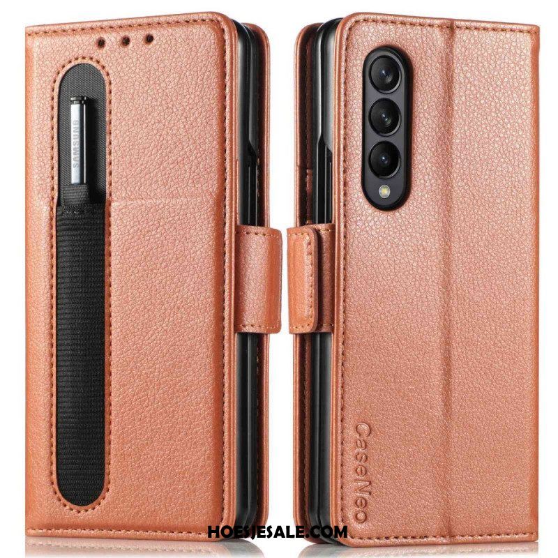 Flip Case voor Samsung Galaxy Z Fold 4 Caseneo Litchi-penhouder Van Imitatieleer