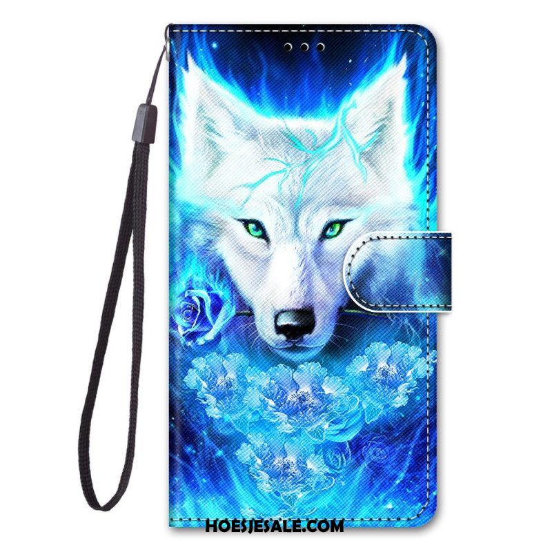 Flip Case voor Xiaomi 12 / 12X Met Ketting Lanyard Wolf