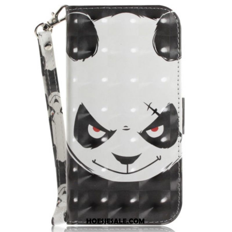 Flip Case voor Xiaomi 13 Pro Met Ketting Boze Panda Met Lanyard
