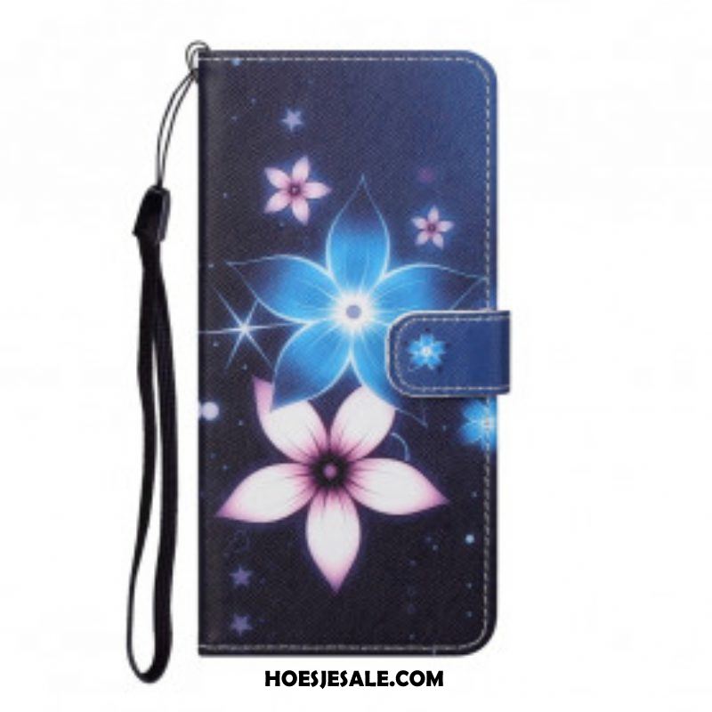 Flip Case voor Xiaomi Redmi Note 10 Pro Met Ketting Maanband Bloemen