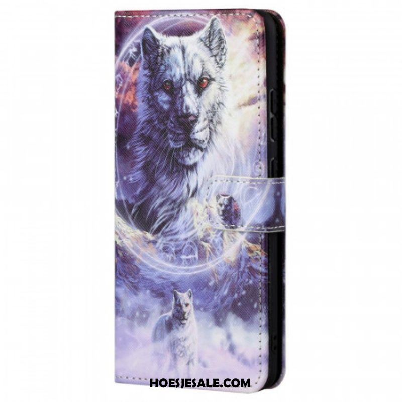 Flip Case voor Xiaomi Redmi Note 11 Pro / 11 Pro 5G Wolf In De Winter Met Sleutelkoord