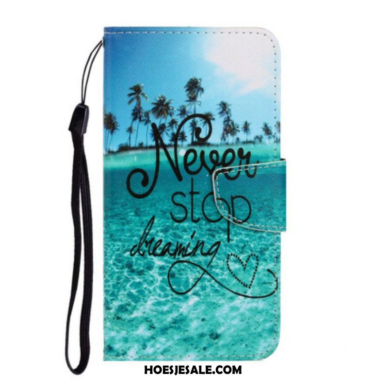 Flip Case voor iPhone 13 Pro Met Ketting Stop Nooit Met Dromen In Marineblauwe Bandjes