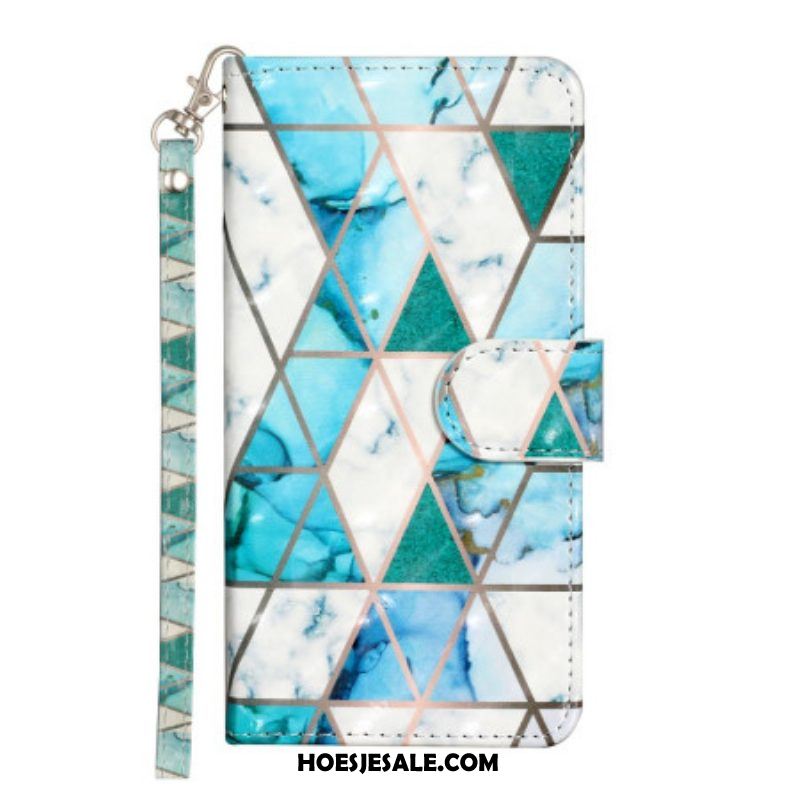 Flip Case voor iPhone 15 Plus Met Ketting 3d Marmer Met Bandje