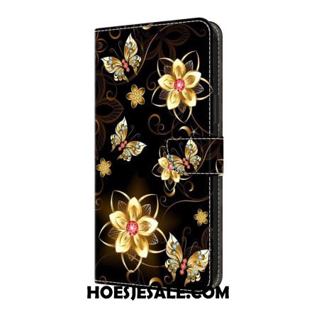 Folio-hoesje Samsung Galaxy A17 4g / 5g Telefoonhoesje Gouden Bloemen