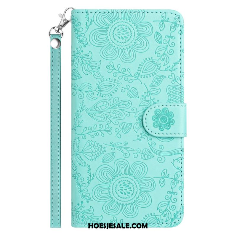 Folio-hoesje Samsung Galaxy S25 Fe Telefoonhoesje Bloemenprint Met Bandje