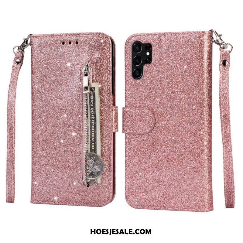 Folio-hoesje Samsung Galaxy S25 Ultra 5g Telefoonhoesje Glittertasje Met Bandje