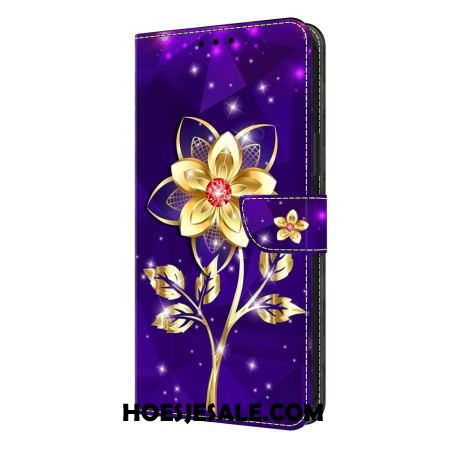 Folio-hoesje Samsung Galaxy S26 Plus Telefoonhoesje Gouden Bloemen Op Een Paarse Achtergrond
