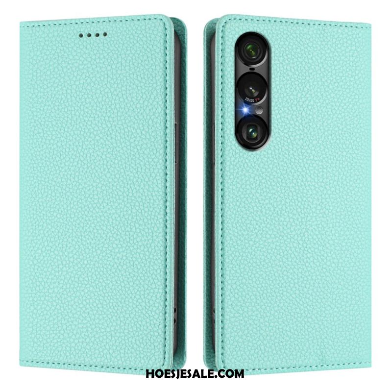 Folio-hoesje Sony Xperia 1 Vii Telefoonhoesje Rfid-bescherming Lychee Leertextuur