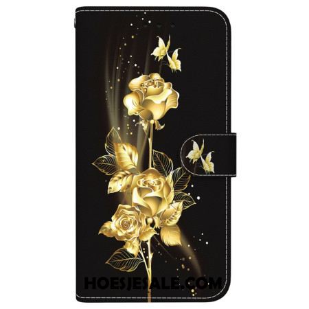 Folio-hoesje Sony Xperia 10 Vii Telefoonhoesje Gouden En Roze Vlinders