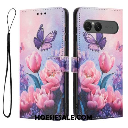 Folio-hoesje Sony Xperia 10 Vii Telefoonhoesje Roze Bloemenpatroon