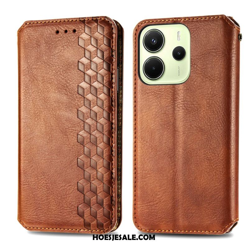 Folio-hoesje Voor Xiaomi Redmi Note 14 4g Vintage Lederlook Met Diamantpatroon