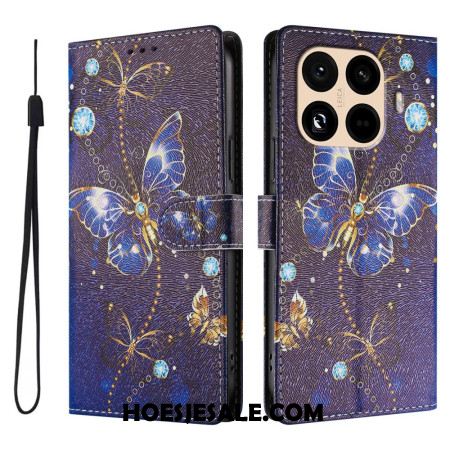 Folio-hoesje Xiaomi 15t Pro Telefoonhoesje Gouden En Blauwe Vlinders
