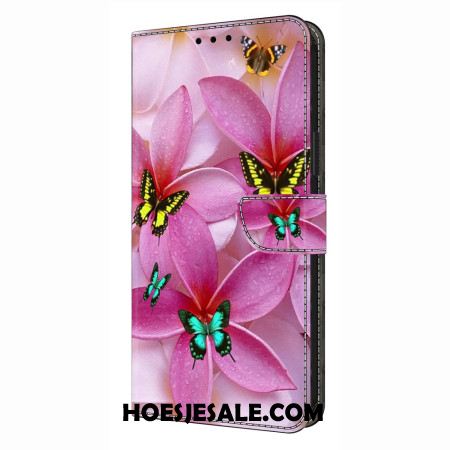 Folio-hoesje Xiaomi Redmi Note 14 4g Telefoonhoesje Roze Vlinders En Bloemen