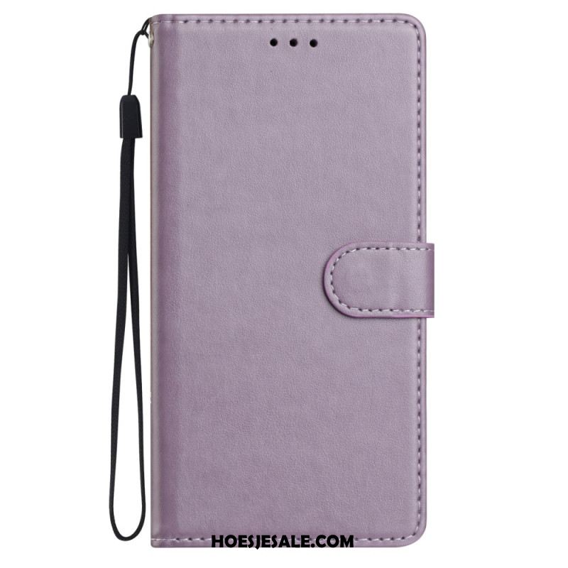 Folio-hoesje Xiaomi Redmi Note 14 5g Telefoonhoesje Effen Leerlook Met Bandje