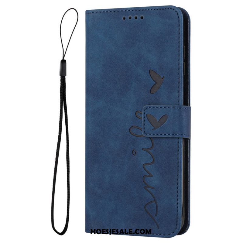 Folio-hoesje Xiaomi Redmi Note 14 5g Telefoonhoesje Suède-effect Met Glimlachmotief