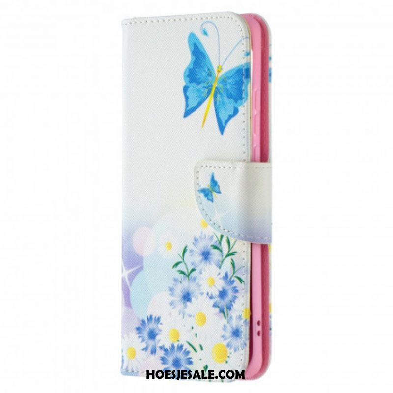 Folio-hoesje voor Huawei P50 Pro Geschilderde Vlinders En Bloemen