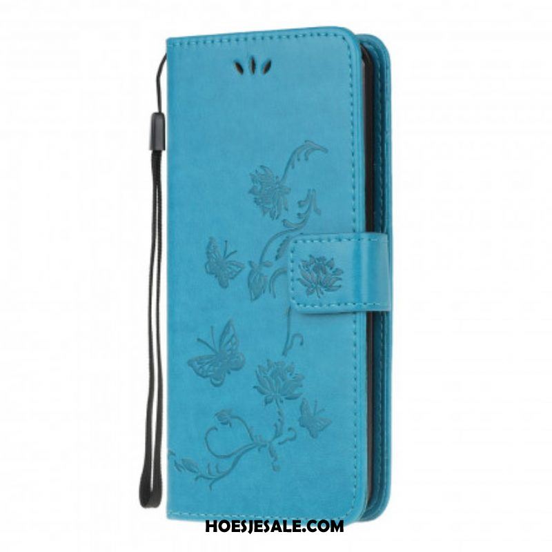 Folio-hoesje voor Moto G100 Met Ketting String Vlinders En Bloemen