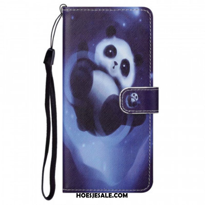 Folio-hoesje voor Moto G71 5G Met Ketting Panda Space Met Sleutelkoord