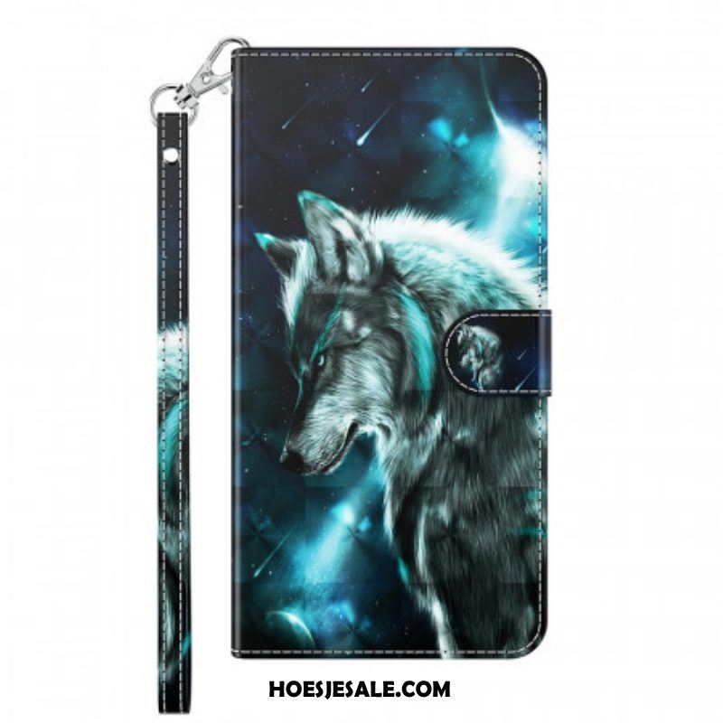 Folio-hoesje voor OnePlus 10 Pro 5G Met Ketting Lanyard Wolf