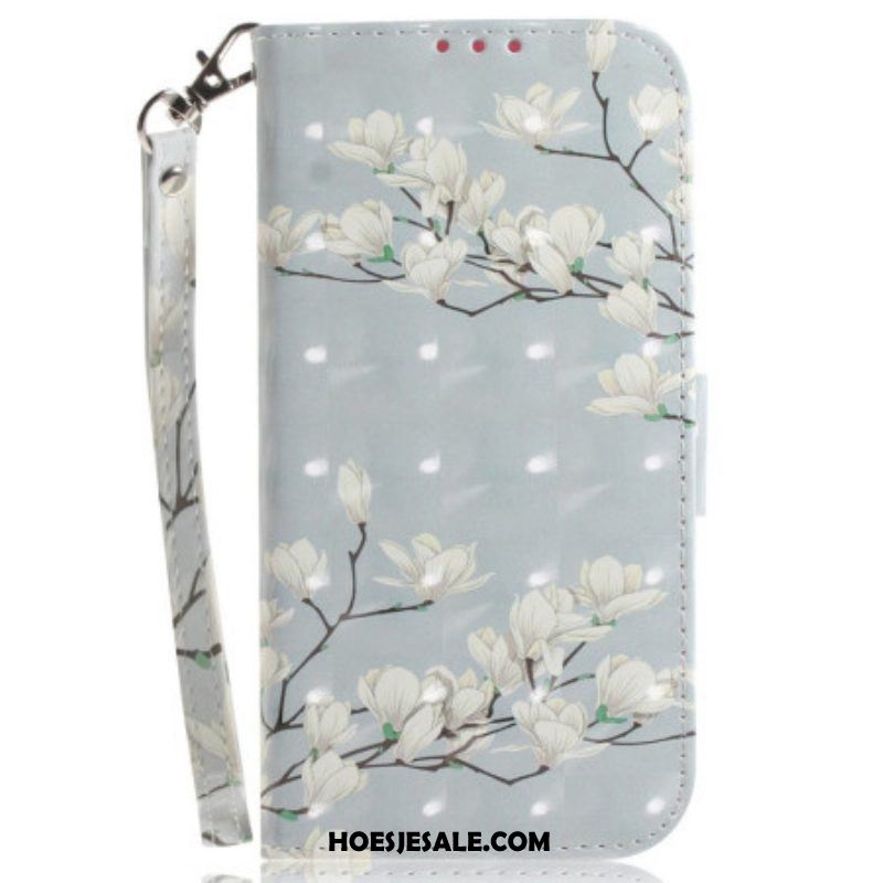 Folio-hoesje voor OnePlus Nord 2T 5G Met Ketting Magnoliabloemen Met Bandjes