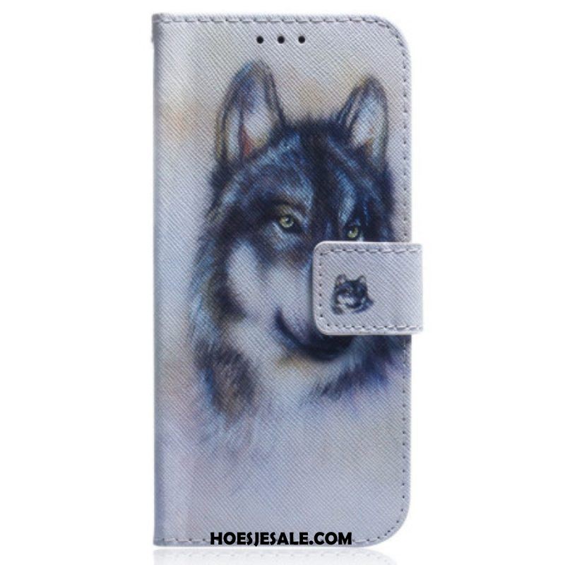 Folio-hoesje voor OnePlus Nord 2T 5G Met Ketting Strappy Aquarel Wolf