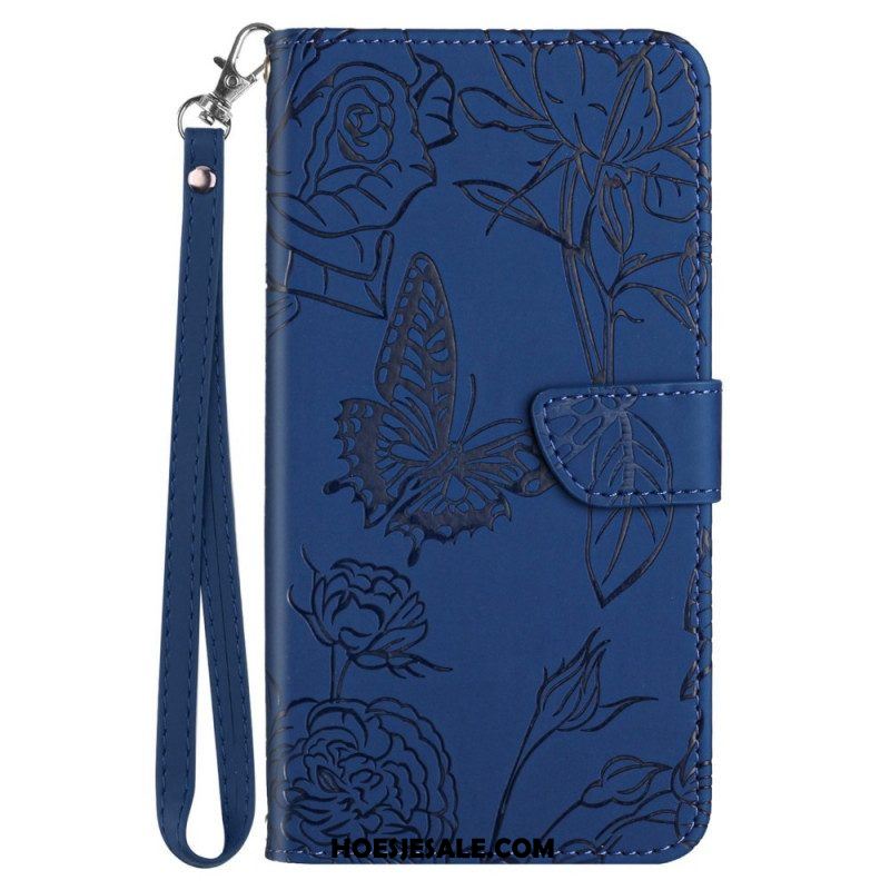 Folio-hoesje voor OnePlus Nord CE 2 5G Met Ketting Vlinders En Bloemen Riem