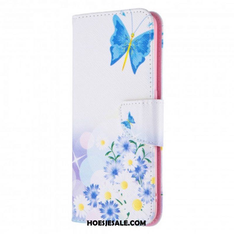 Folio-hoesje voor Oppo A94 5G Geschilderde Vlinders En Bloemen