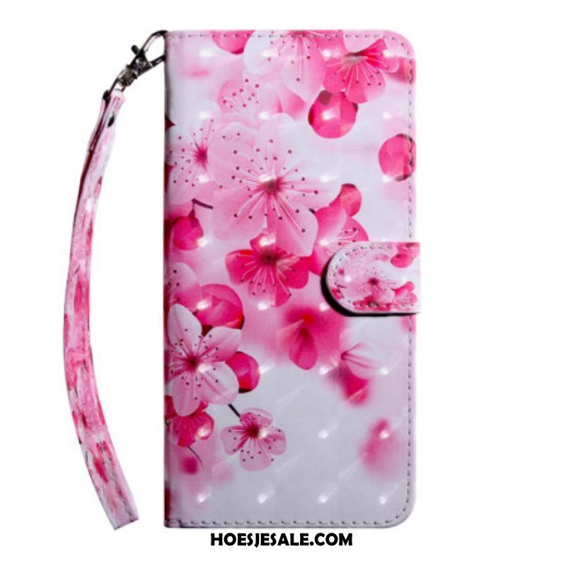 Folio-hoesje voor Oppo A94 5G Roze Bloemen Met Koord