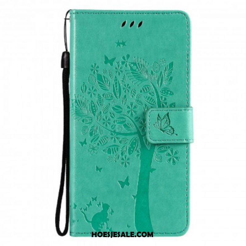 Folio-hoesje voor Oppo Reno 6 5G Met Ketting Boom En Strappy Cat