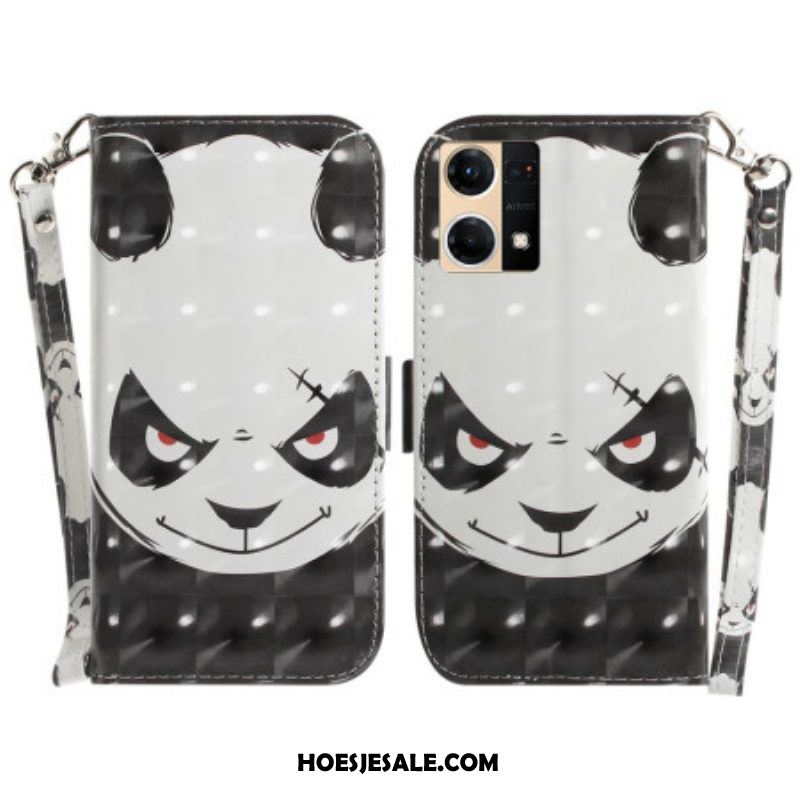 Folio-hoesje voor Oppo Reno 7 Met Ketting Boze Panda Met Lanyard