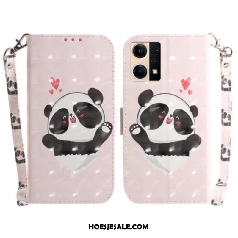 Folio-hoesje voor Oppo Reno 7 Met Ketting Panda Love Met Sleutelkoord