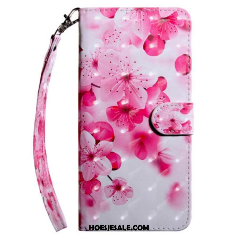 Folio-hoesje voor Samsung Galaxy A14 / A14 5G Met Ketting Strappy Roze Bloemen